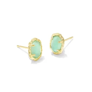 Discount Kendra Scott Daphne Gold Stud Earrings in Light Greenn Mother-of-Pearl