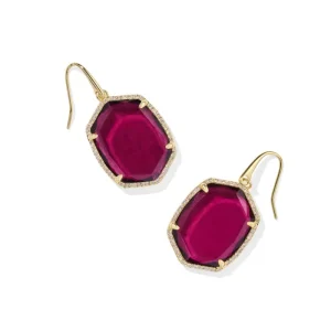 Clearance Kendra Scott Daphne Pave Frame Drop Earrings Gold in Berry Mica