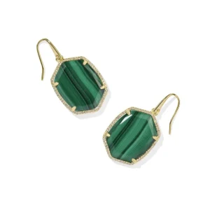 Sale Kendra Scott Daphne Pave Frame Drop Earrings Gold in Green Malachite