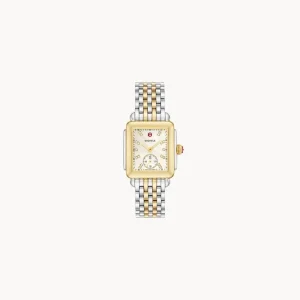 New MICHELE WATCH Deco Mid Two-Tone Diamond Dial Watch