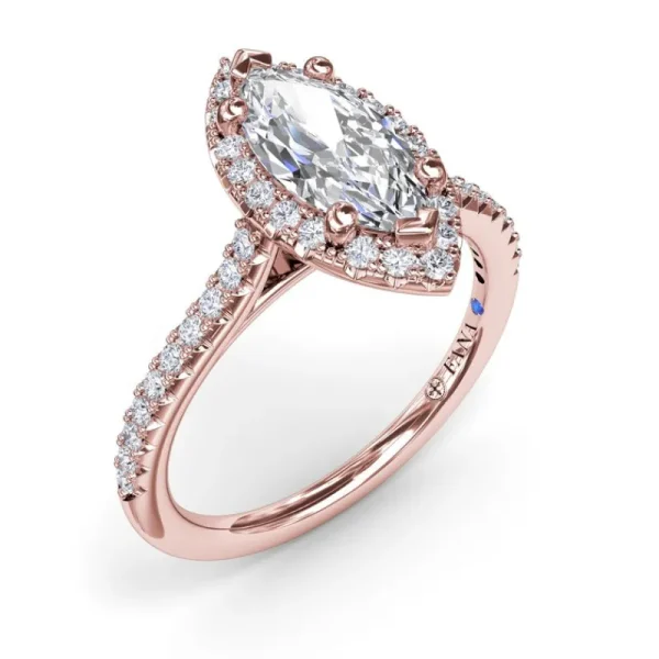 Fashion Fana Delicate Marquise Halo And Pave Band Engagement Ring