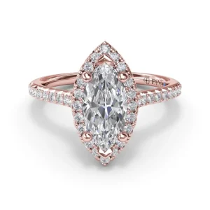 Fashion Fana Delicate Marquise Halo And Pave Band Engagement Ring