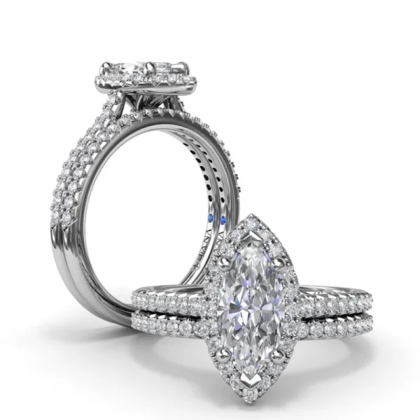 Fashion Fana Delicate Marquise Halo And Pave Band Engagement Ring