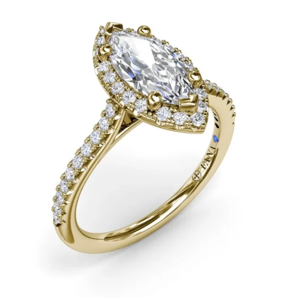 Fashion Fana Delicate Marquise Halo And Pave Band Engagement Ring