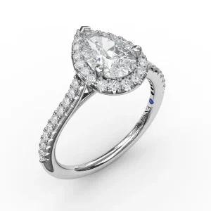 Fashion Fana Delicate Pear Shaped Halo And Pave Band Engagement Ring