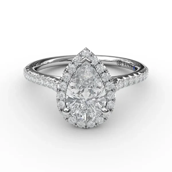 Fashion Fana Delicate Pear Shaped Halo And Pave Band Engagement Ring