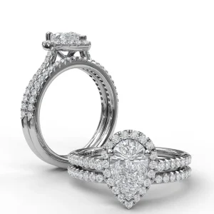 Fashion Fana Delicate Pear Shaped Halo And Pave Band Engagement Ring