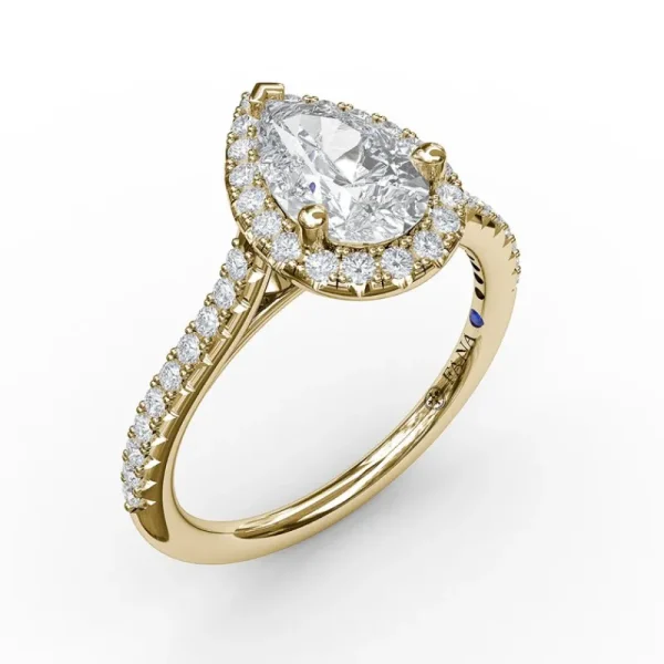 Fashion Fana Delicate Pear Shaped Halo And Pave Band Engagement Ring