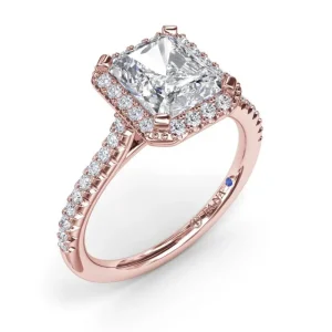 New Fana Delicate Radiant Halo And Pave Band Engagement Ring