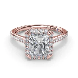 New Fana Delicate Radiant Halo And Pave Band Engagement Ring