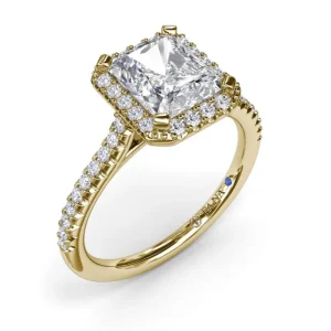 New Fana Delicate Radiant Halo And Pave Band Engagement Ring