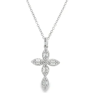 New Shy Creation Diamond Bagutte & Rond Cross Pendant