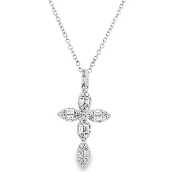 New Shy Creation Diamond Bagutte & Rond Cross Pendant