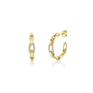 Outlet Shy Creation Diamond Link 1" Hoop Earrings