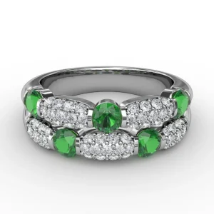 Outlet Fana Double Row Emerald and Diamond Ring