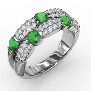 Outlet Fana Double Row Emerald and Diamond Ring