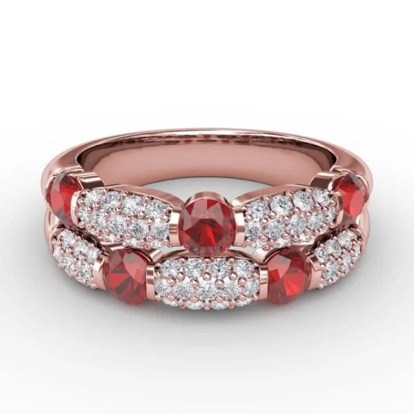 Clearance Fana Double Row Ruby and Diamond Ring