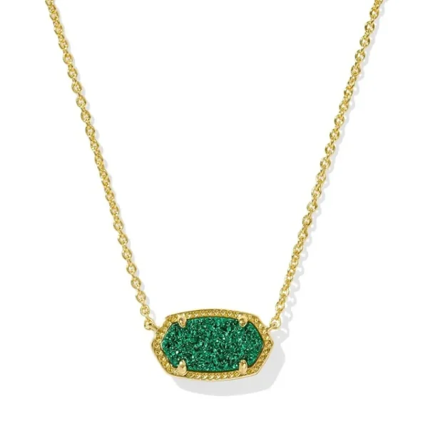 Fashion Kendra Scott Elisa Gold Short Pendant Necklace in Emerald Drusy