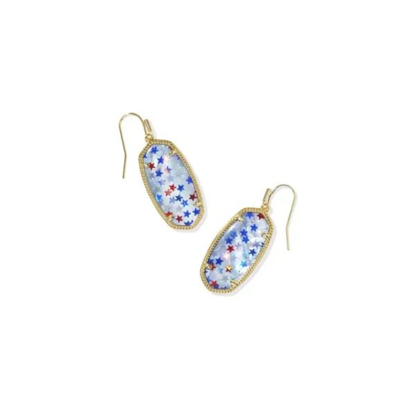 New Kendra Scott Elle Drop Earrings Gold in Red White Blue Star Illusion