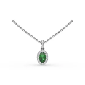 Fashion Fana Emerald and Diamond Halo Necklace