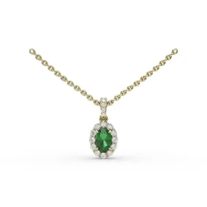 Fashion Fana Emerald and Diamond Halo Necklace