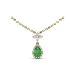 Clearance Fana Emerald and Diamond Teardrop Necklace