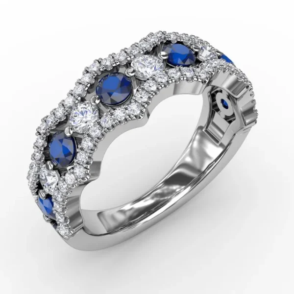 Hot Fana Endless Romance Sapphire and Diamond Wave Ring