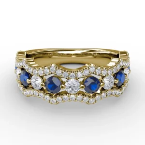 Hot Fana Endless Romance Sapphire and Diamond Wave Ring