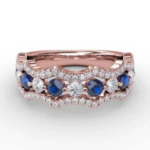 Hot Fana Endless Romance Sapphire and Diamond Wave Ring