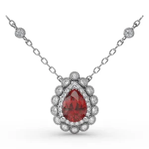 Hot Fana Floral Teardrop Ruby and Diamond Pendant