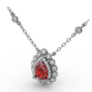 Hot Fana Floral Teardrop Ruby and Diamond Pendant