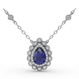 Outlet Fana Floral Teardrop Sapphire and Diamond Pendant