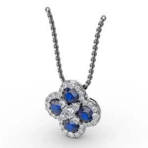 Hot Fana Flower Sapphire and Diamond Pendant