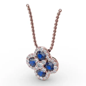 Hot Fana Flower Sapphire and Diamond Pendant