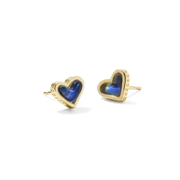 Online Kendra Scott Framed Ari Heart Gold Stud Earrings in Mood Stone