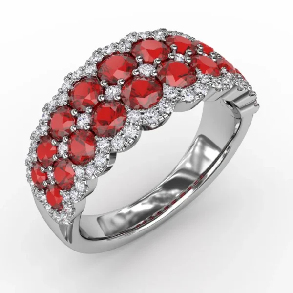 Best Fana Get Sentimental Ruby and Diamond Double Row Ring