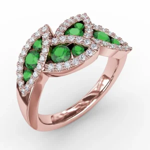 Online Fana Glam Galore Emerald and Diamond Leaf Ring