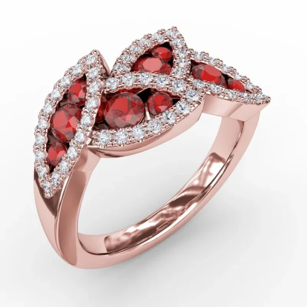 Fashion Fana Glam Galore Ruby and Diamond Leaf Ring