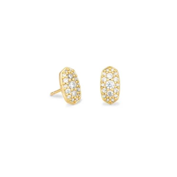 Hot Kendra Scott Grayson Gold Stud Earrings in White Crystal