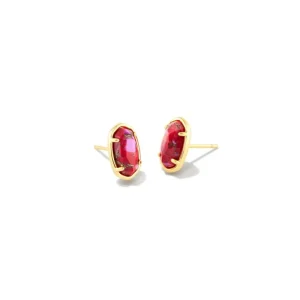 Hot Kendra Scott Grayson Stone Stud Earrings in Bronze Veined Red and Fuschia Magnesite