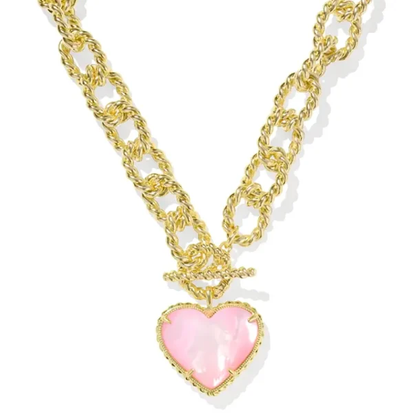 New Kendra Scott Haisley Heart Gold Statement Necklace in Blush Ivory Mother of Pearl