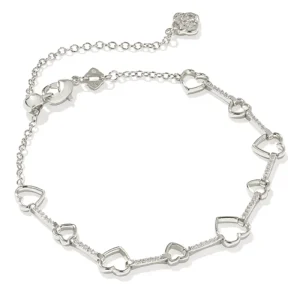 Fashion Kendra Scott Haisley Heart Silver Delicate Chain Bracelet in White Crystal