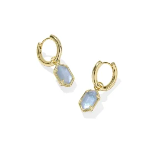 Clearance Kendra Scott Hallie Gold Huggie Earrings in Sky Blue Mother of Pearl