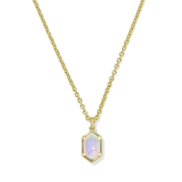 New Kendra Scott Hallie Gold Short Pendant Necklace in Opalite Illusion