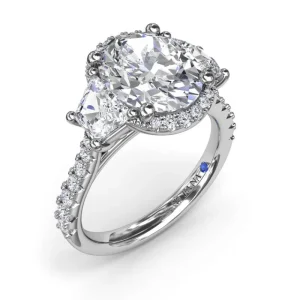 Hot Fana Halo Diamond Engagement Ring with Trapezoid Side Stones