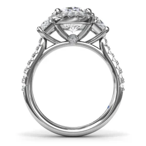 Hot Fana Halo Diamond Engagement Ring with Trapezoid Side Stones