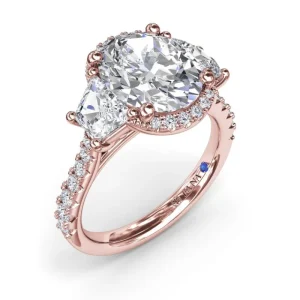 Hot Fana Halo Diamond Engagement Ring with Trapezoid Side Stones