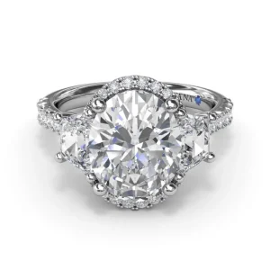 Hot Fana Halo Diamond Engagement Ring with Trapezoid Side Stones