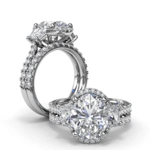 Hot Fana Halo Diamond Engagement Ring with Trapezoid Side Stones