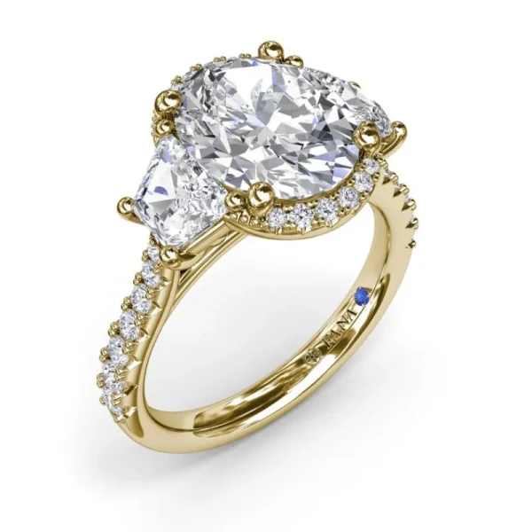 Hot Fana Halo Diamond Engagement Ring with Trapezoid Side Stones